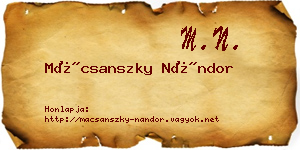 Mácsanszky Nándor névjegykártya